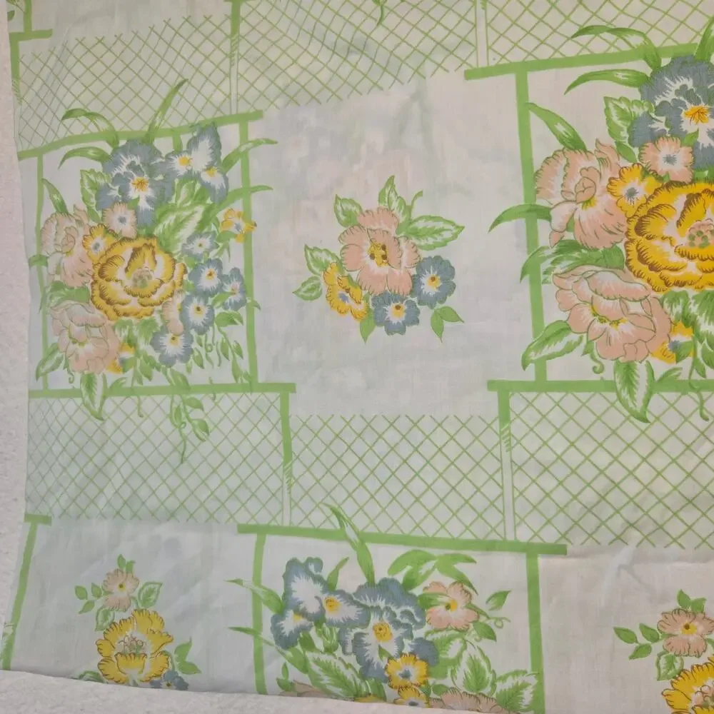 Vintage Cannon Monticello Twin Fitted Sheet Green Floral
